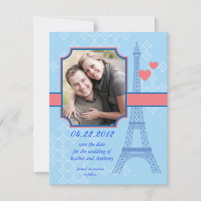 Eiffel Torn sparar datuminbjudan för fotokort Spara Datumet (Framsida)