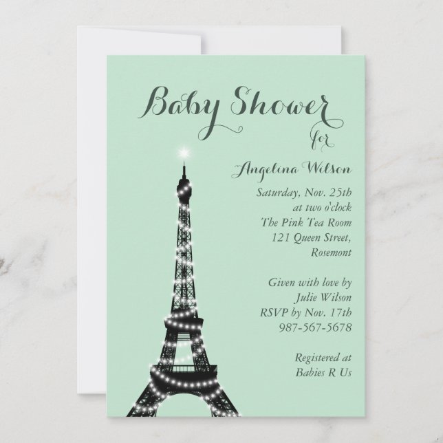 Eiffel Torn Sparkles Baby Shower-inbjudan Inbjudningar (Framsida)