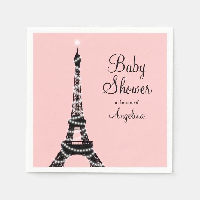 Eiffel Torn Sparkles Baby Shower Napkin Pappersservett (Framsidan)