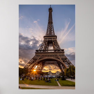 Eiffel Torn Sunset Starburst Poster