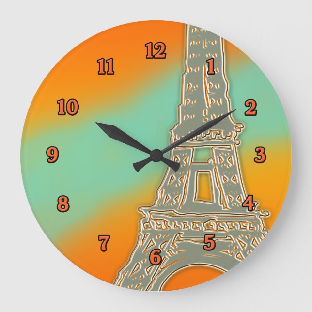 Eiffel Torn Sunset Wall Clock Stor Klocka (Framsida)
