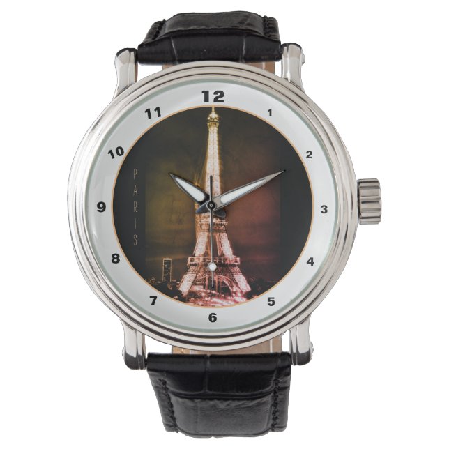 Eiffel Torn & Surreal Paris Art/kärlek Frankrike W Armbandsur (Framsida)