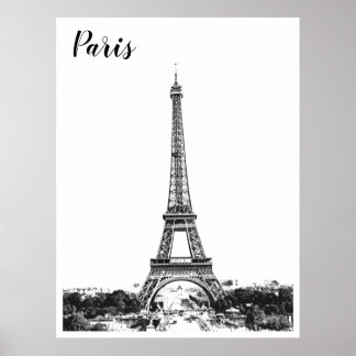 Eiffel torn svartvitt poster