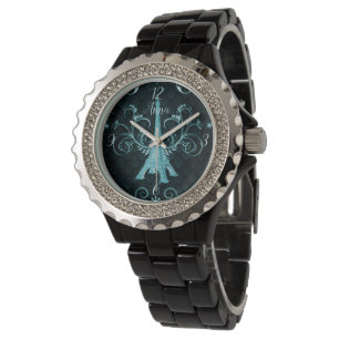 Eiffel Torn Teal Blommigt Swirls Watch Armbandsur