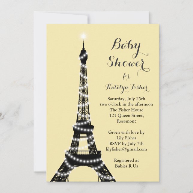 Eiffel Torn Twinkles Baby Shower-inbjudan Inbjudningar (Framsida)