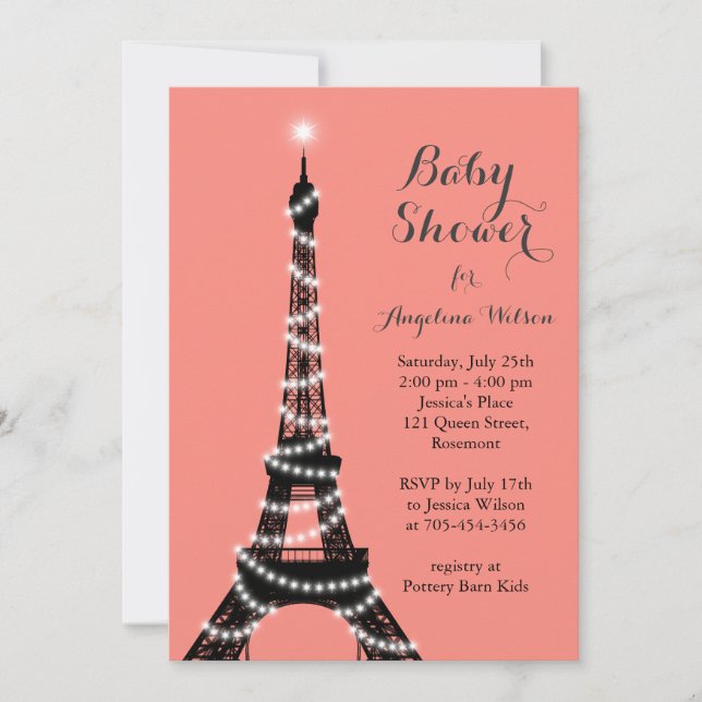 Eiffel Torn Twinkles Baby Shower-inbjudan Inbjudningar (Framsida)