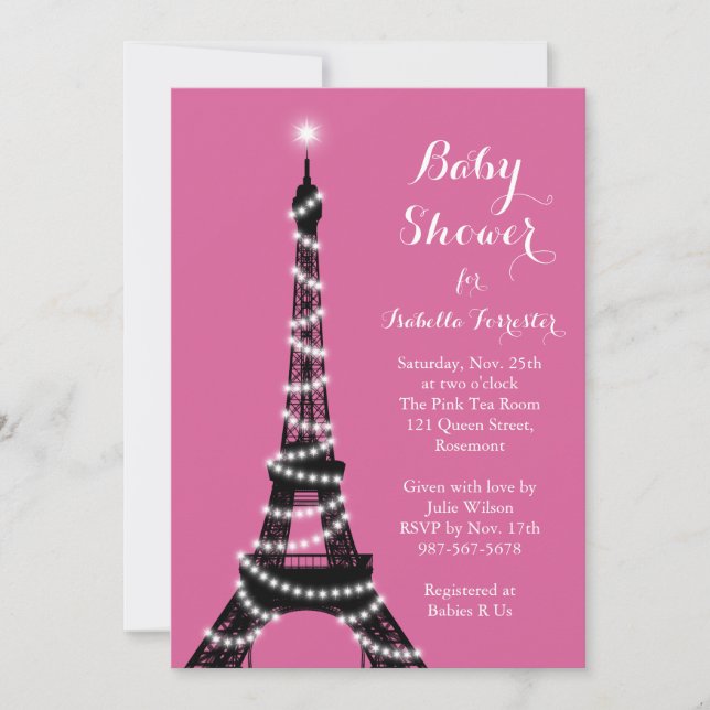 Eiffel Torn Twinkles Baby Shower-inbjudan Inbjudningar (Framsida)