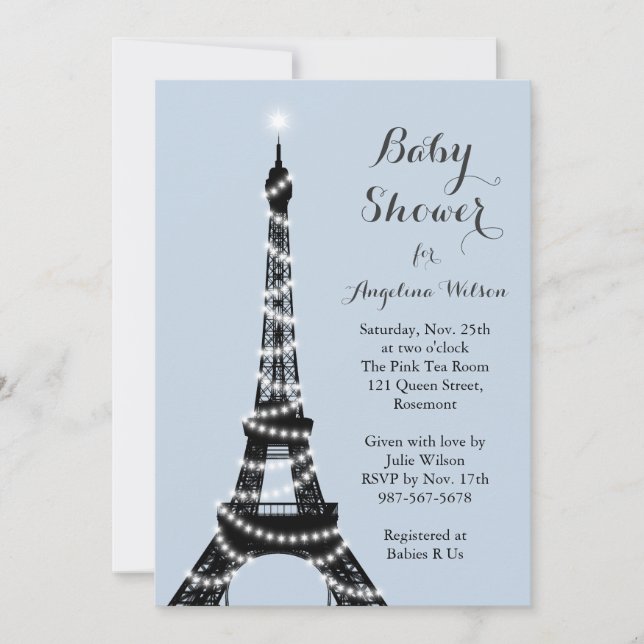 Eiffel Torn Twinkles Baby Shower-inbjudan Inbjudningar (Framsida)