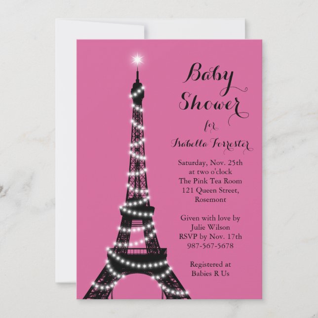 Eiffel Torn Twinkles Baby Shower-inbjudan Inbjudningar (Framsida)
