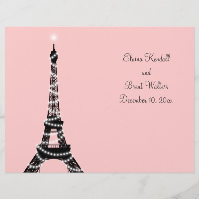 Eiffel Torn Twinkles Bröllopsprogram (rosa) (Framsida)
