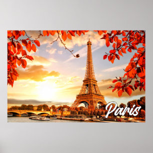 Eiffel Torn under hösten Paris, Frankrike Poster