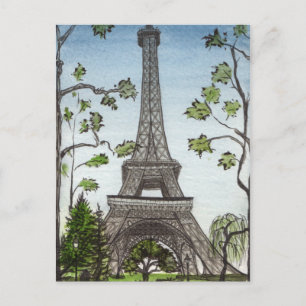 Eiffel torn, vattenfärg, Paris, Frankrike Vykort