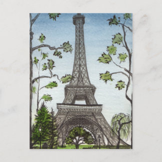 Eiffel torn, vattenfärg, Paris, Frankrike Vykort