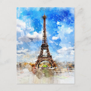 Eiffel Torn vattenfärgmålning Vykort