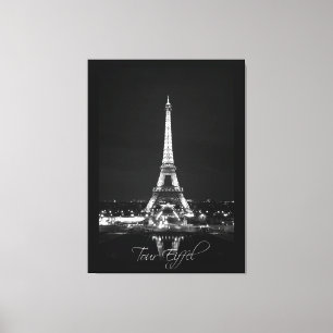 Eiffel Torn vid Nattens B&W på Wrapped Canvas