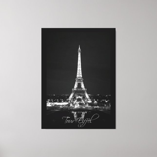 Eiffel Torn vid Nattens B&W på Wrapped Canvas (Framsida)
