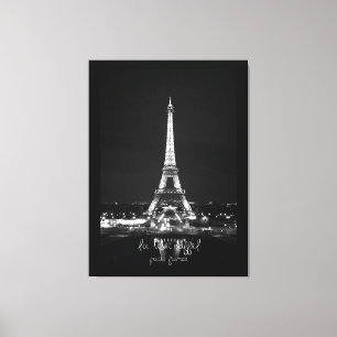 Eiffel Torn vid Nattens B&W på Wrapped Canvas