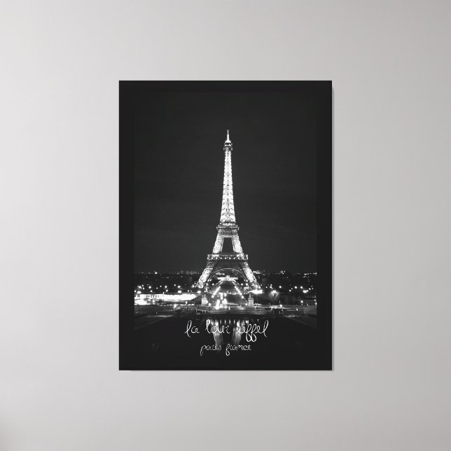 Eiffel Torn vid Nattens B&W på Wrapped Canvas (Framsida)