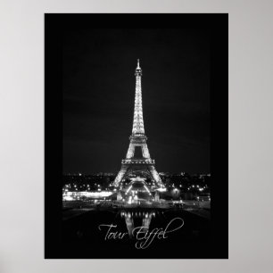 Eiffel Torn vid Nattens B&W-Poster Poster