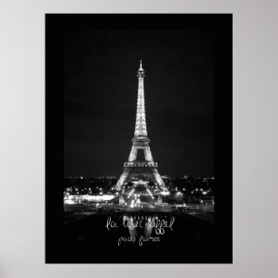 Eiffel Torn vid Nattens B&W-Poster Poster