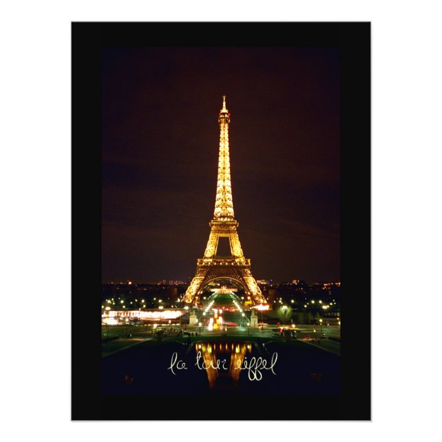 Eiffel Torn vid nattfotografisk utskrift Fototryck (Framsidan)