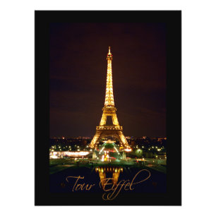 Eiffel Torn vid nattfotografisk utskrift Fototryck