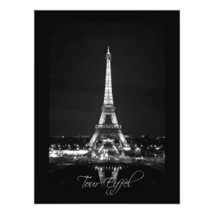 Eiffel Torn vid nattlig B&W-fotoutskrift Fototryck