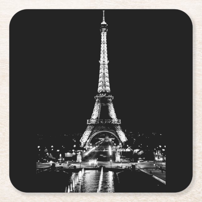 Eiffel Torn vid nattsvart och vit underlägg Papper Kvadrat (Framsidan)