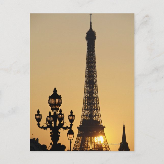 Eiffel torn vid solnedgång vykort (Framsida)