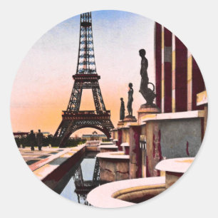 Eiffel Torn Vintage Hand Färgad Birds Öga View Runt Klistermärke