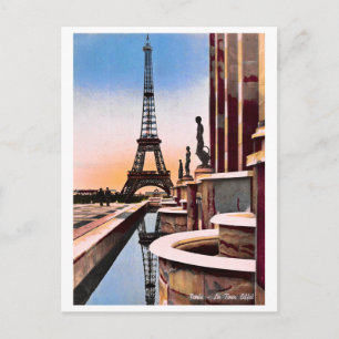 Eiffel Torn Vintage Hand Färgad Birds Öga View Vykort