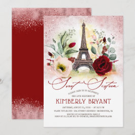 Eiffel Torn Vintage Paris Ro Guld Sweet sixteen Inbjudningar