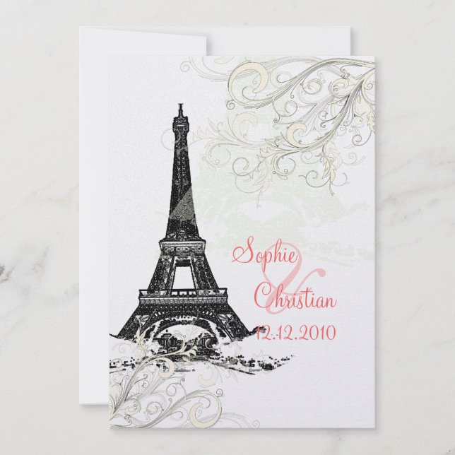 Eiffel Torn+virrvarr Champagne Shimmer Cardstock Inbjudningar (Framsida)