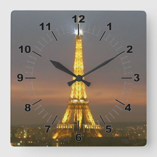 Eiffel Torn Wall Clock Fyrkantig Klocka (Framsida)