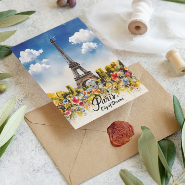 Eiffel Torn Watercolor Dream Vykort (Skapare uppladdad)