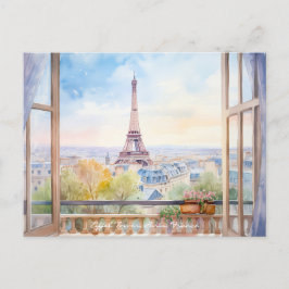 Eiffel Torn Watercolor Painting Paris Travel Art Vykort
