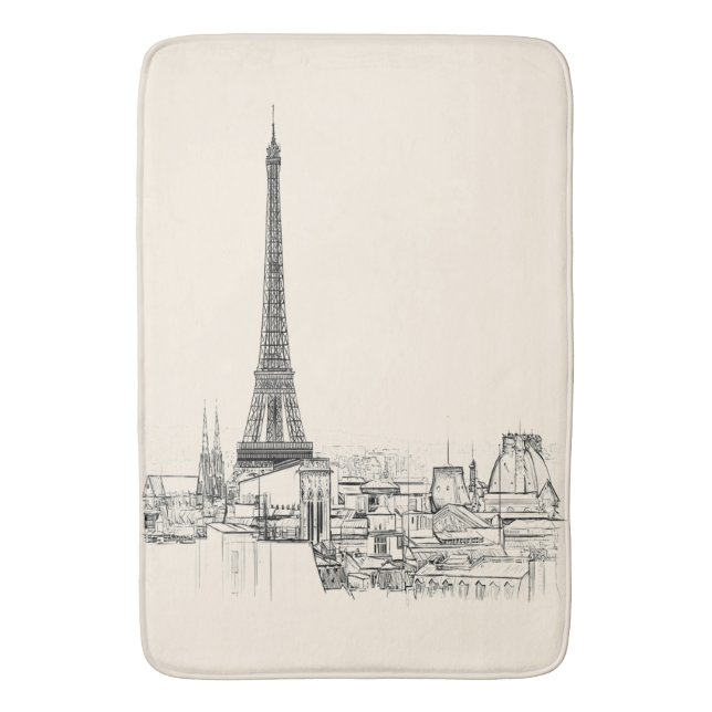 Eiffel tornParis Cityscape skissar badmattan Badrumsmatta (Framsidan (Vertikal))