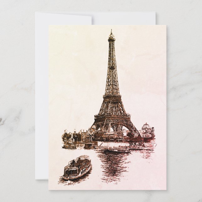 Eiffel Tower and Boats in Paris Inbjudningar (Framsida)