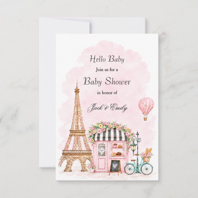Eiffel Tower Baby Shower Card  Inbjudningar (Framsida)