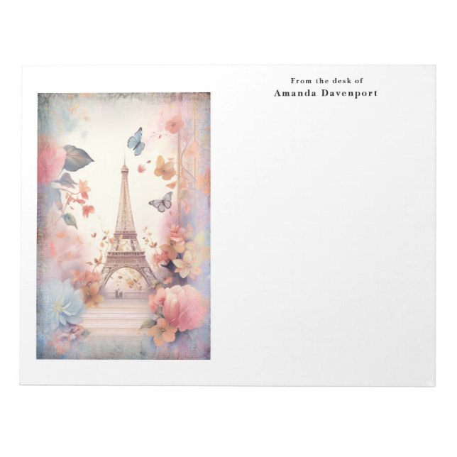 Eiffel Tower Butterflies and Flowers Anteckningsblock (Framsida)
