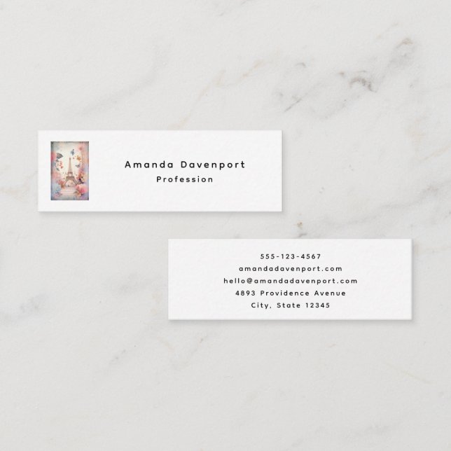 Eiffel Tower Butterflies and Flowers Mini Visitkort (Fram/baksida)