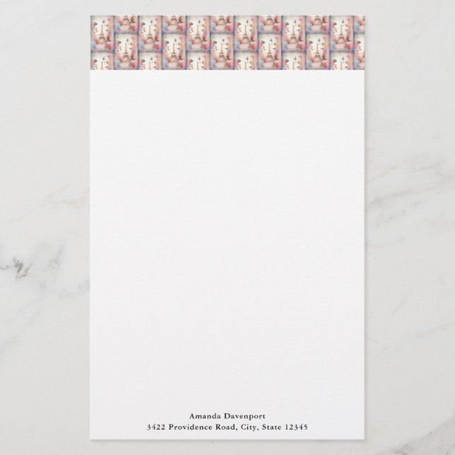 Eiffel Tower Butterflies and Flowers Pattern Brevpapper (Framsida)