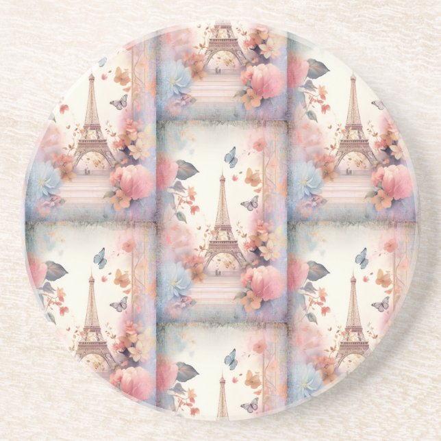 Eiffel Tower Butterflies and Flowers Underlägg (Framsidan)