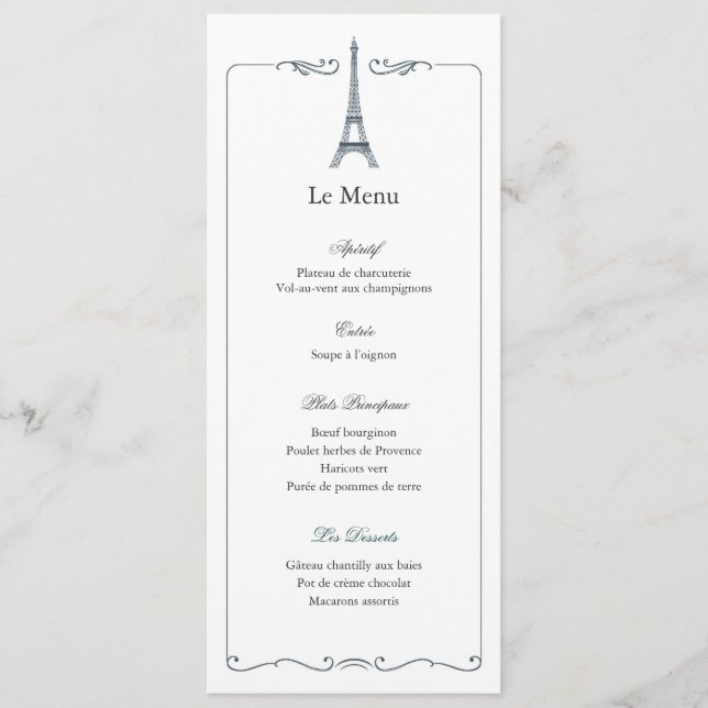Eiffel Tower Elegant Wedding Menu Card French Meny (Framsida)