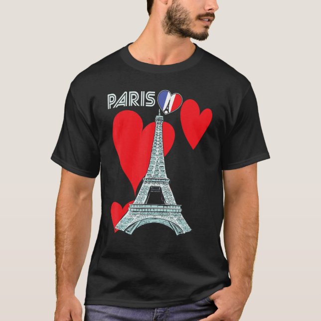Eiffel Tower I Love Paris France Souvenir French T Shirt (Framsida)