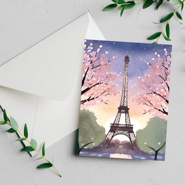 Eiffel Tower in Bloom Paris France Watercolor Card (Skapare uppladdad)
