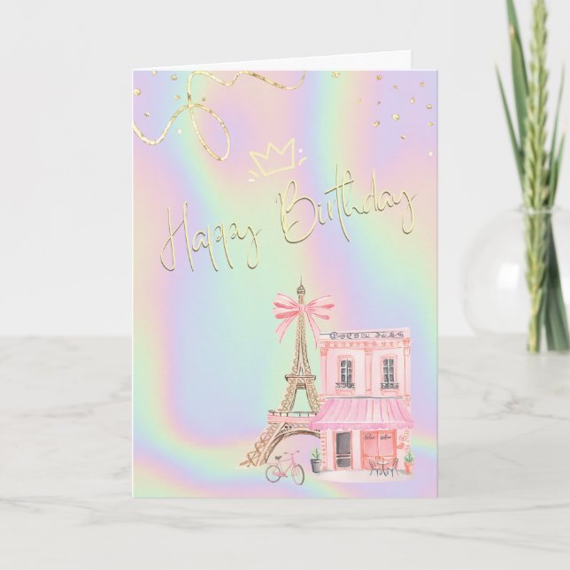 Eiffel Tower Parisian Holographic Birthday  Kort (Framsida)