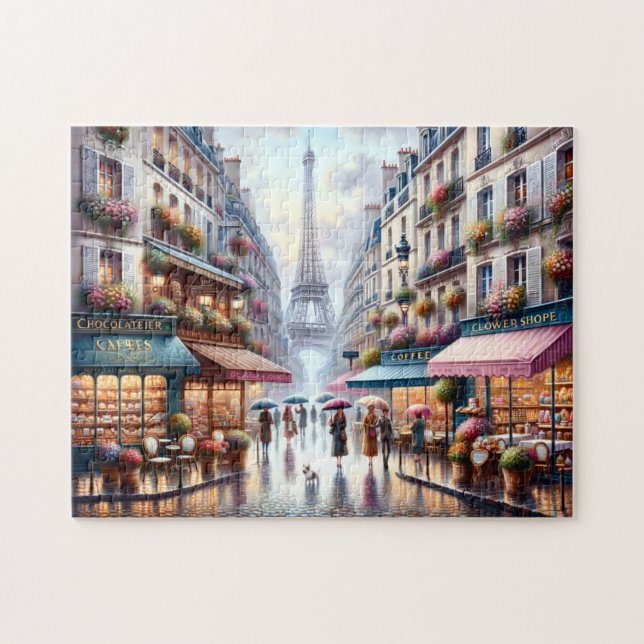Eiffel Tower Rainy Day in Paris Pussel (Horisontell)