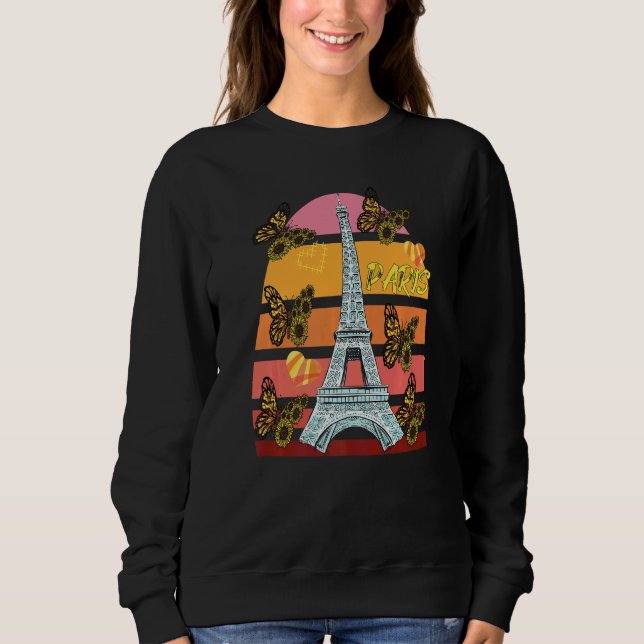 Eiffel Tower Retro Butterfly Paris Hearts France L T Shirt (Framsida)