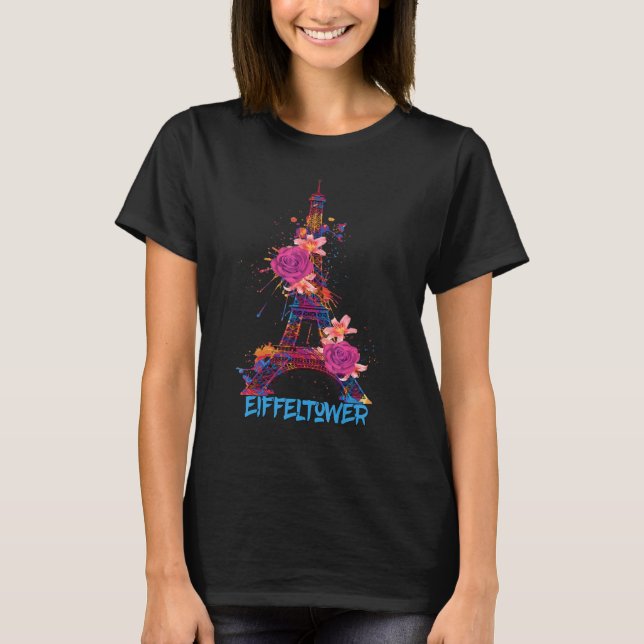 Eiffel Tower Roses I Love Paris Souvenir France Fr T Shirt (Framsida)